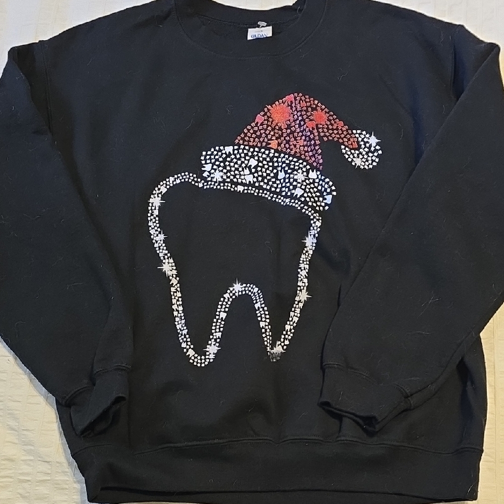 Gildan Black Sweatshirt with Red and White Tooth Design
